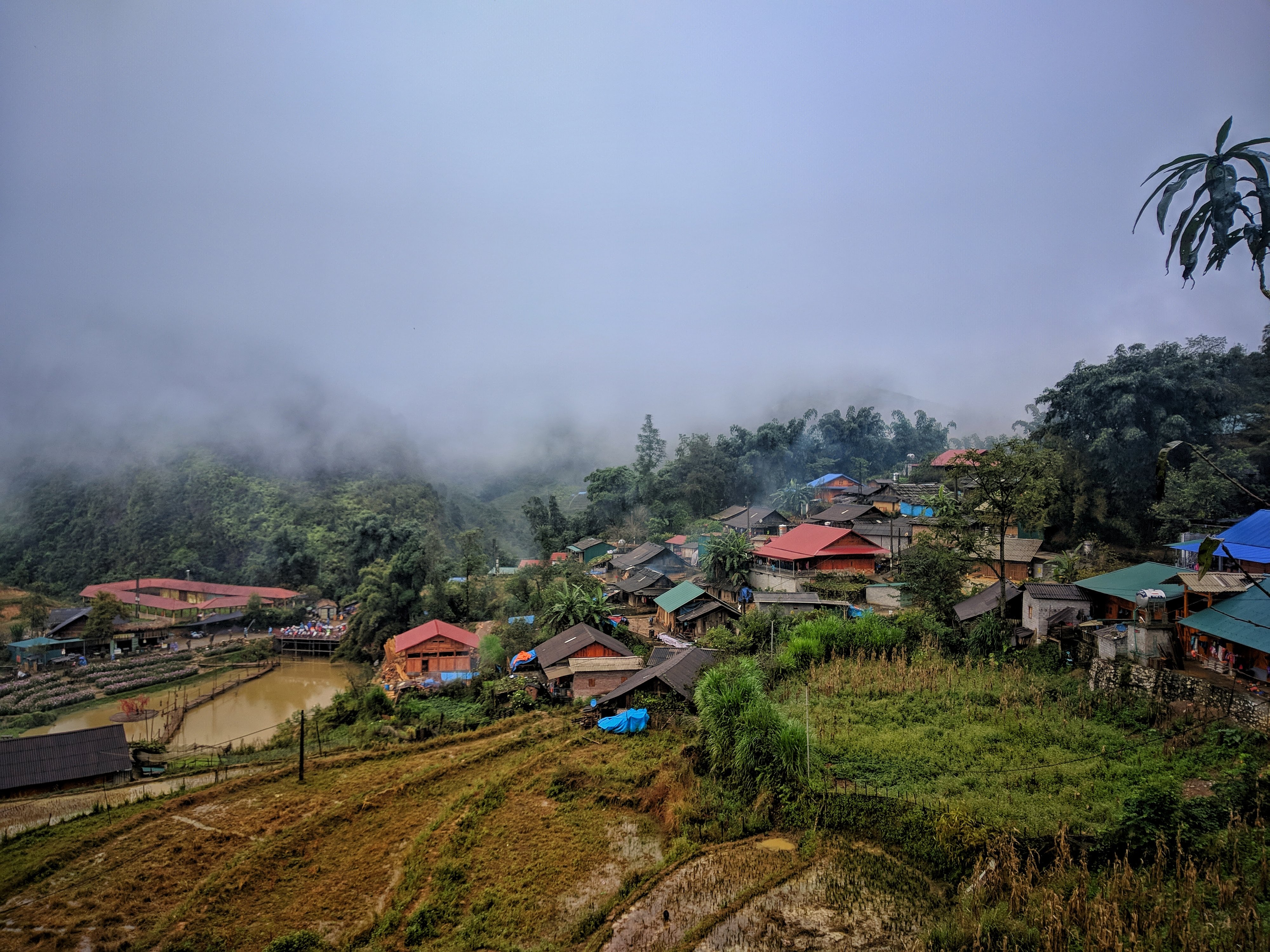 Vietnames village blanketed in fog